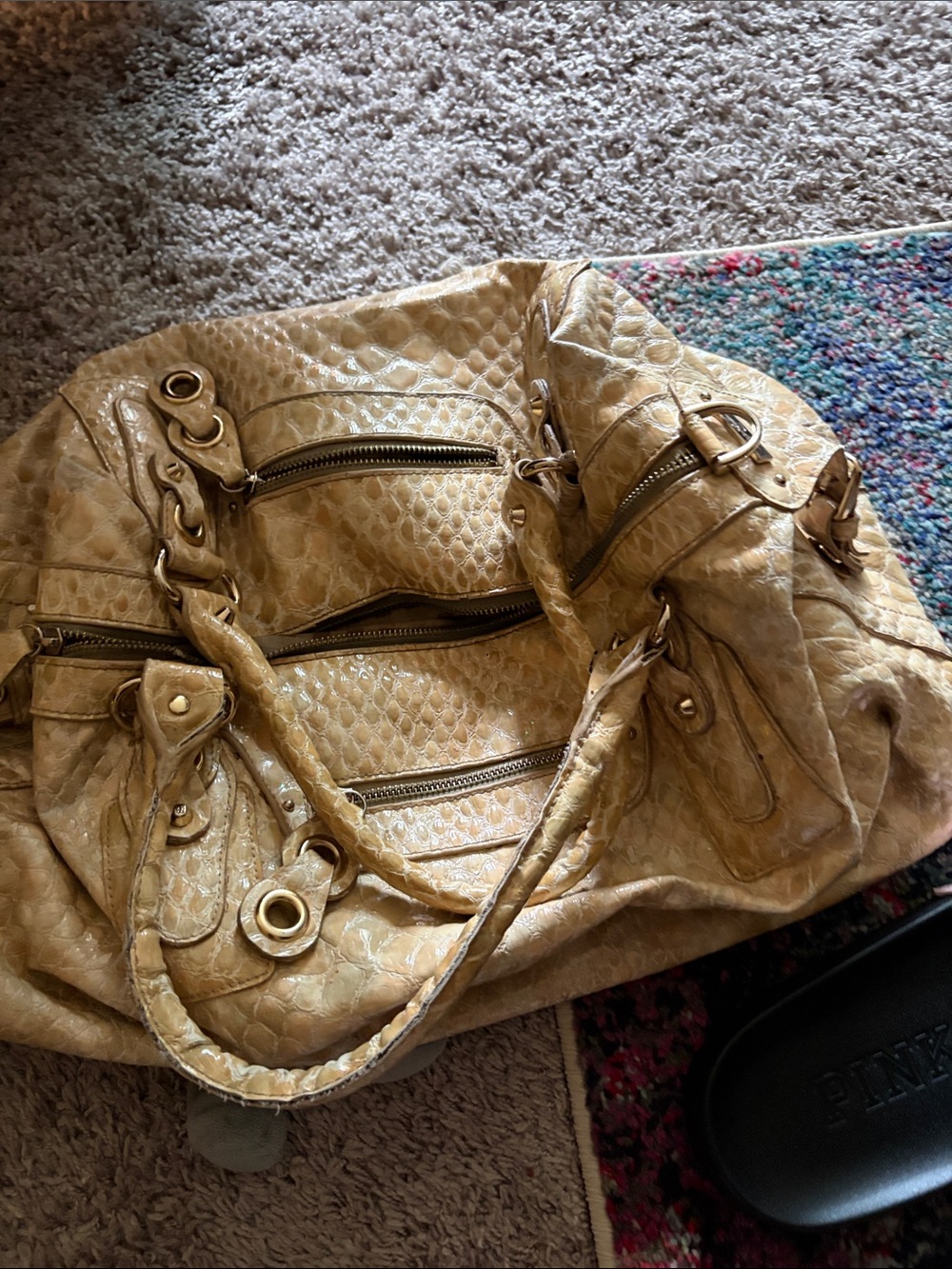 Jessica Simpson Tan Textured Shoulder Bag with Gold Hardware
